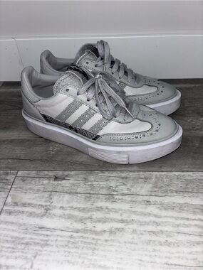 adidas Grey & White Platform Sneakers with Brogue Detailing